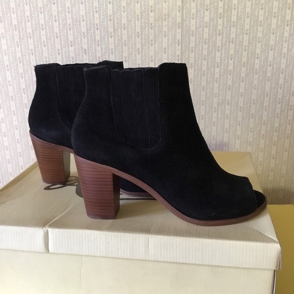 Rowen Shoes - Black suede open toe pull-on ankle boots booties